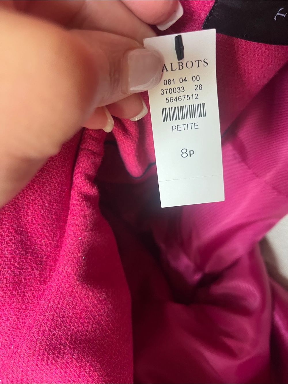NWT Talbots bright pink wool blend, structured pea coat gold buttons 8P - Picture 8 of 11